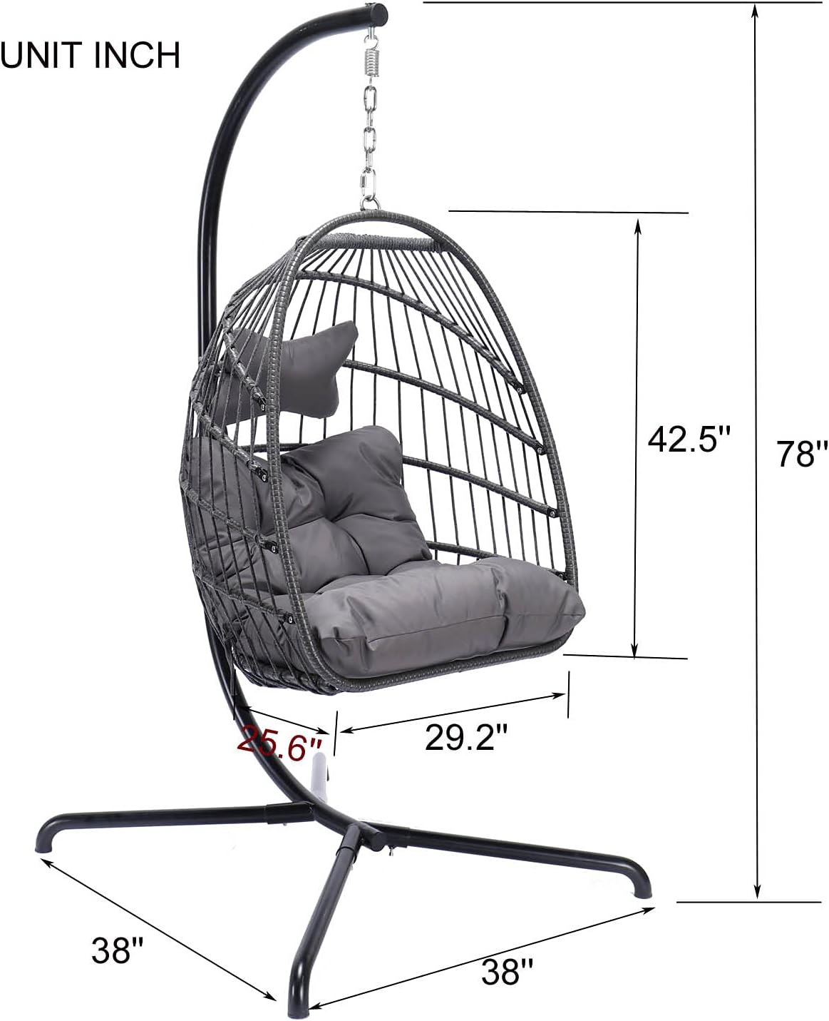 Indoor Outdoor Patio Wicker Hanging Chair Swing Egg Basket Chairs with Stand UV Resistant Cushions 350lbs Capaticy for Patio Backyard Balcony Xmas Gift