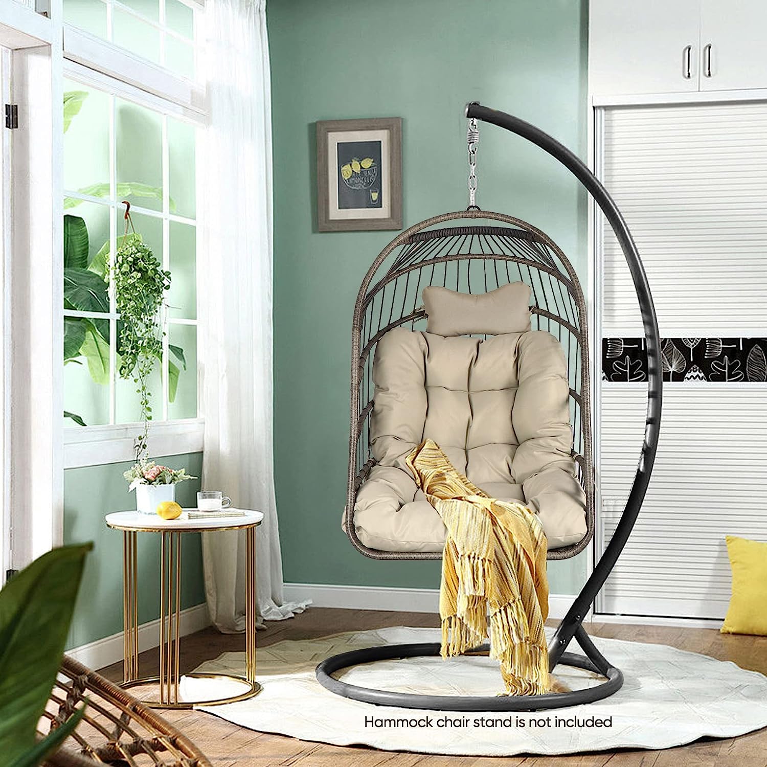 Chihee Egg Chair Foldable Wicker Rattan Hanging Chair Swing Chair Indoor Outdoor Patio Wicker Chair Hammock Chair with Stainless Steel Hanging Kit Chain Link UV Resistant Cushion Bedroom Balcony