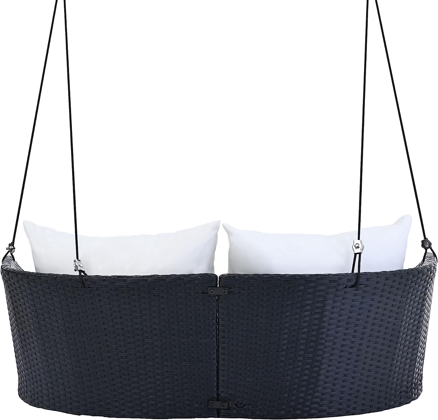 Patio 51.9” 2-Person Swing Chair,Outdoor Rattan Woven Hanging Seat with Adjustable Rope and Cushion,for Porch Lawn Garden Backyard Balconies (Black&b)