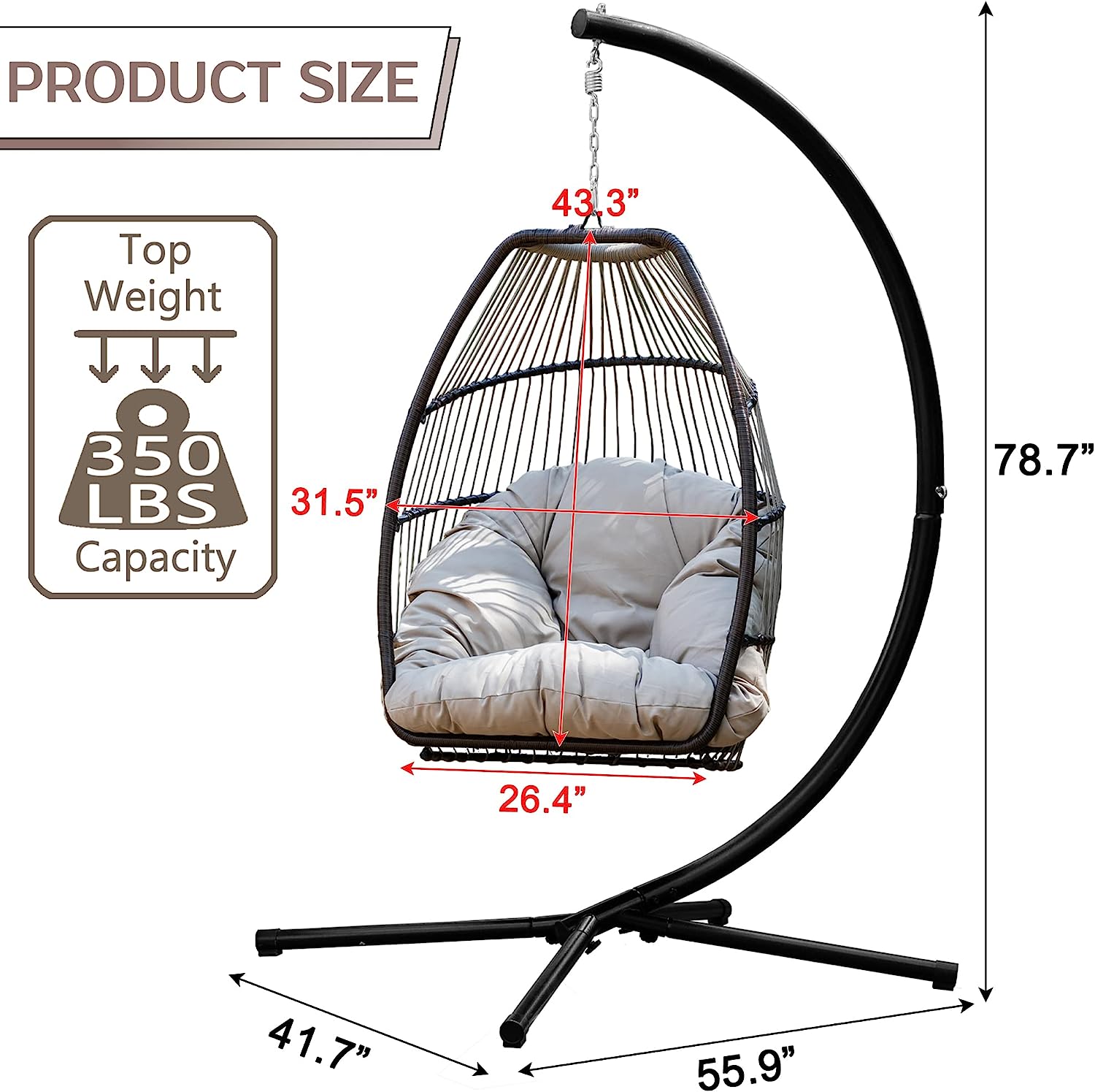 Hanging Swing Chair Egg Chair Hammock Chair Basket Chair UV Resistant Cushion with Stand for Indoor Bedroom Outdoor Garden Backyard,Blue