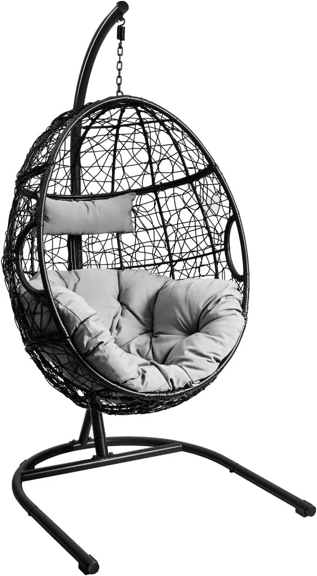 Giantex Hanging Egg Chair, 36.5-Width Oversized Swing Chair with C-Hammock Stand Set, Hammock Chair with Soft Seat Cushion & Pillow, Multifunctional Hanging Chairs for Outdoor Indoor Bedroom (Gray)