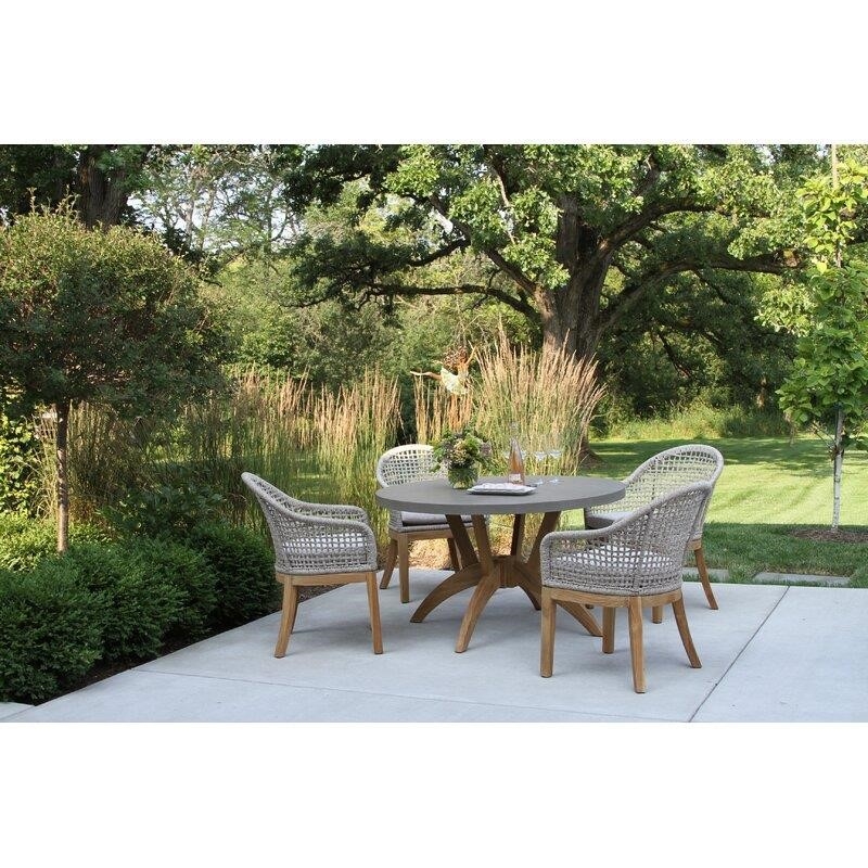 Hayden Round 4 - Person 52'' Long Teak Dining Set with Cushions