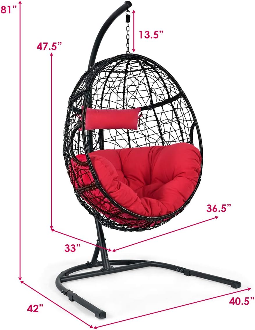 Giantex Hanging Egg Chair, 36.5-Width Oversized Swing Chair with C-Hammock Stand Set, Hammock Chair with Soft Seat Cushion & Pillow, Multifunctional Hanging Chairs for Outdoor Indoor Bedroom (Gray)