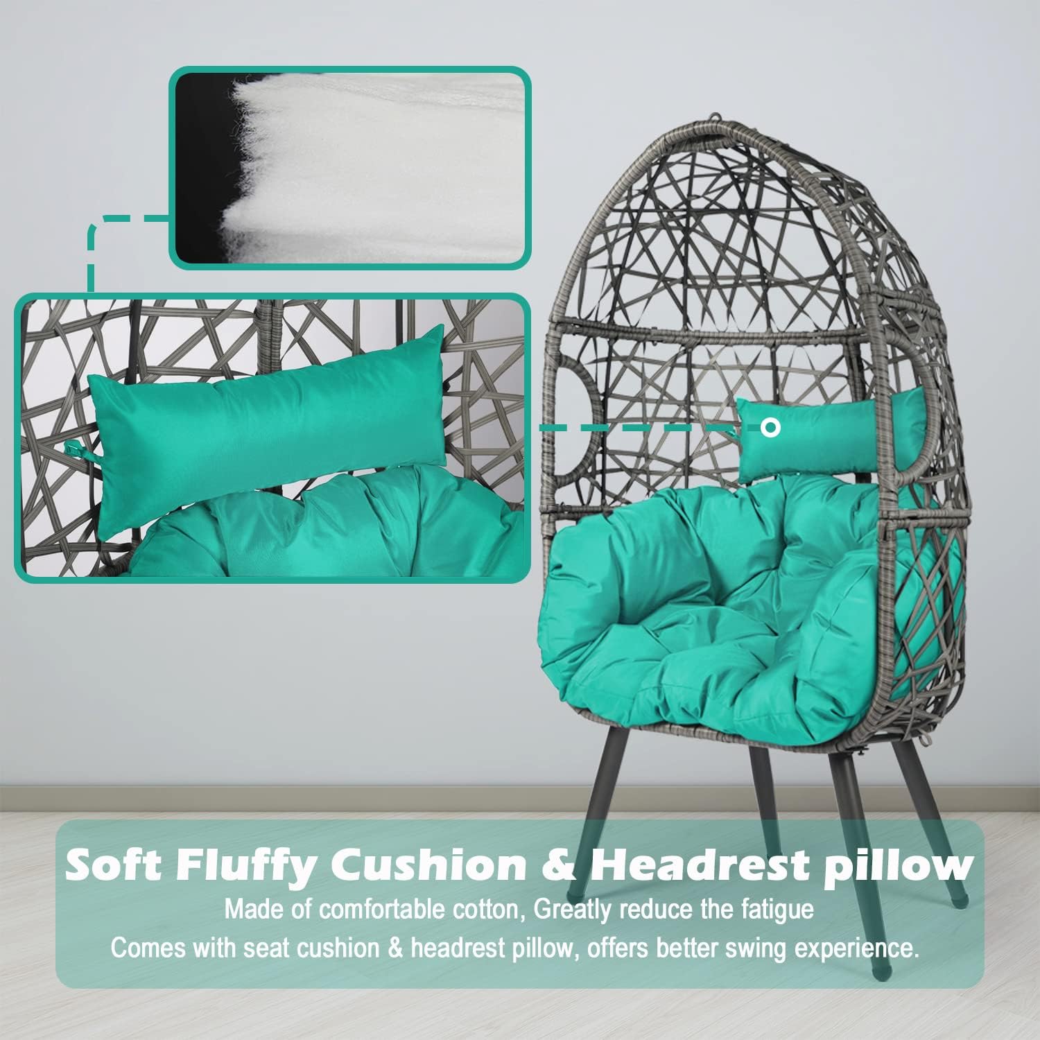 LAZZO Swing Egg Chair, Rattan Hanging Chair, Indoor & Outdoor Hammock Chair with Seat Cushion & Pillow for Patio Porch Lounge Bedroom