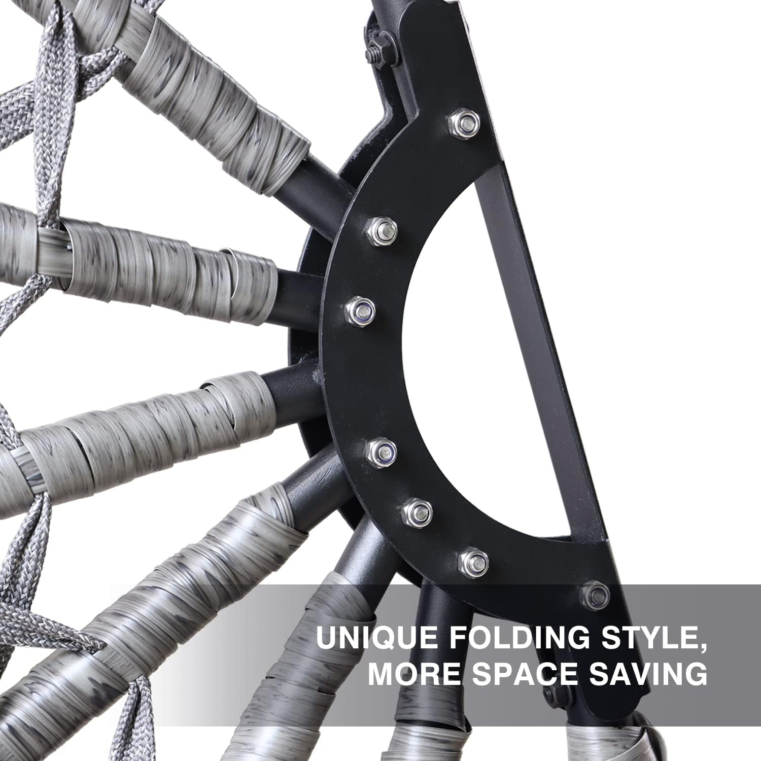 PRIVATE GARDEN Large Hanging Egg Chair with Stand Upgraded Wicker Egg Swing Chair Outdoor Indoor PE Rattan Hanging Chair with Grey Comfort Cushion Heavy Duty C-Stand