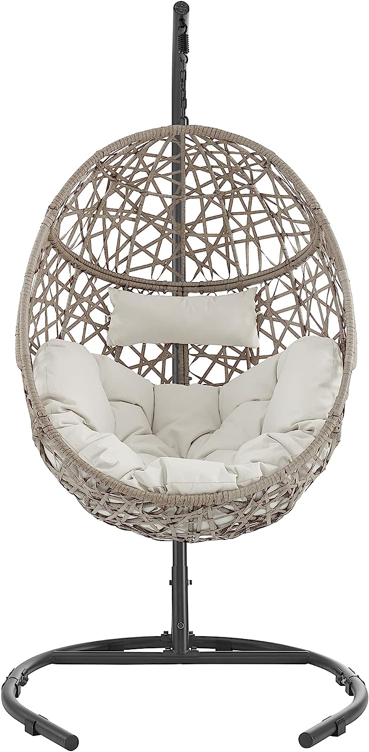 Ulax Furniture Egg Chair, Hanging Swing Chair with Stand, Hanging Lounge Chair, Outdoor Patio Wicker Tear Drop Hammock Chair with Cushion (Navy)