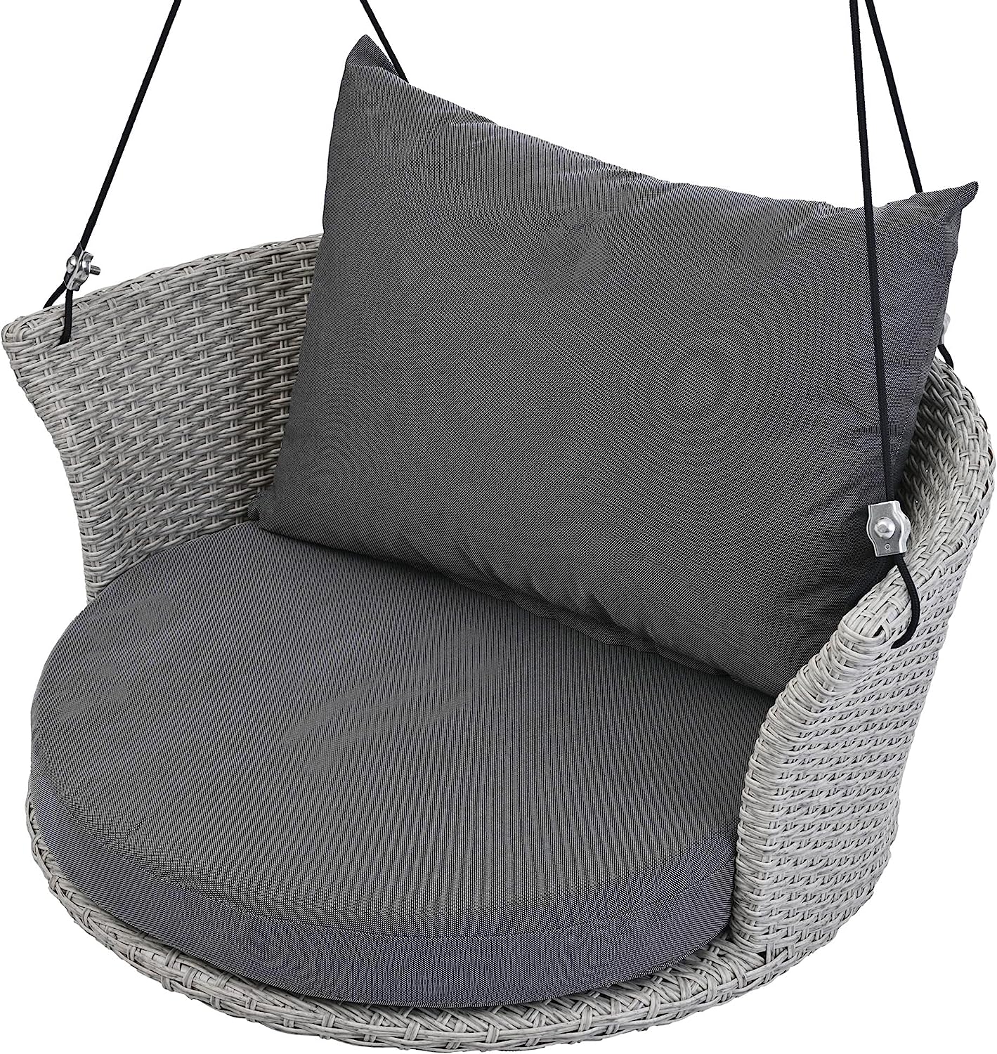 Patio 51.9” 2-Person Swing Chair,Outdoor Rattan Woven Hanging Seat with Adjustable Rope and Cushion,for Porch Lawn Garden Backyard Balconies (Black&b)