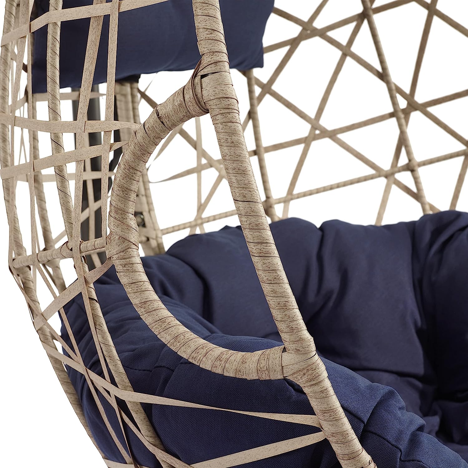 Ulax Furniture Egg Chair, Hanging Swing Chair with Stand, Hanging Lounge Chair, Outdoor Patio Wicker Tear Drop Hammock Chair with Cushion (Navy)