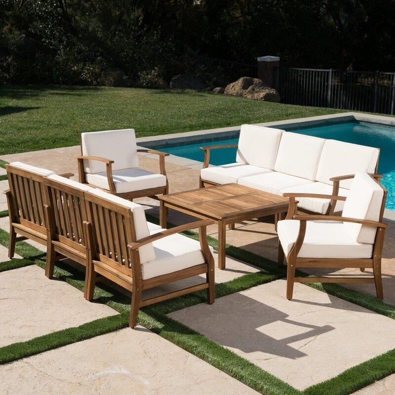 Jamila Solid Wood 8 - Person Seating Group with Cushions