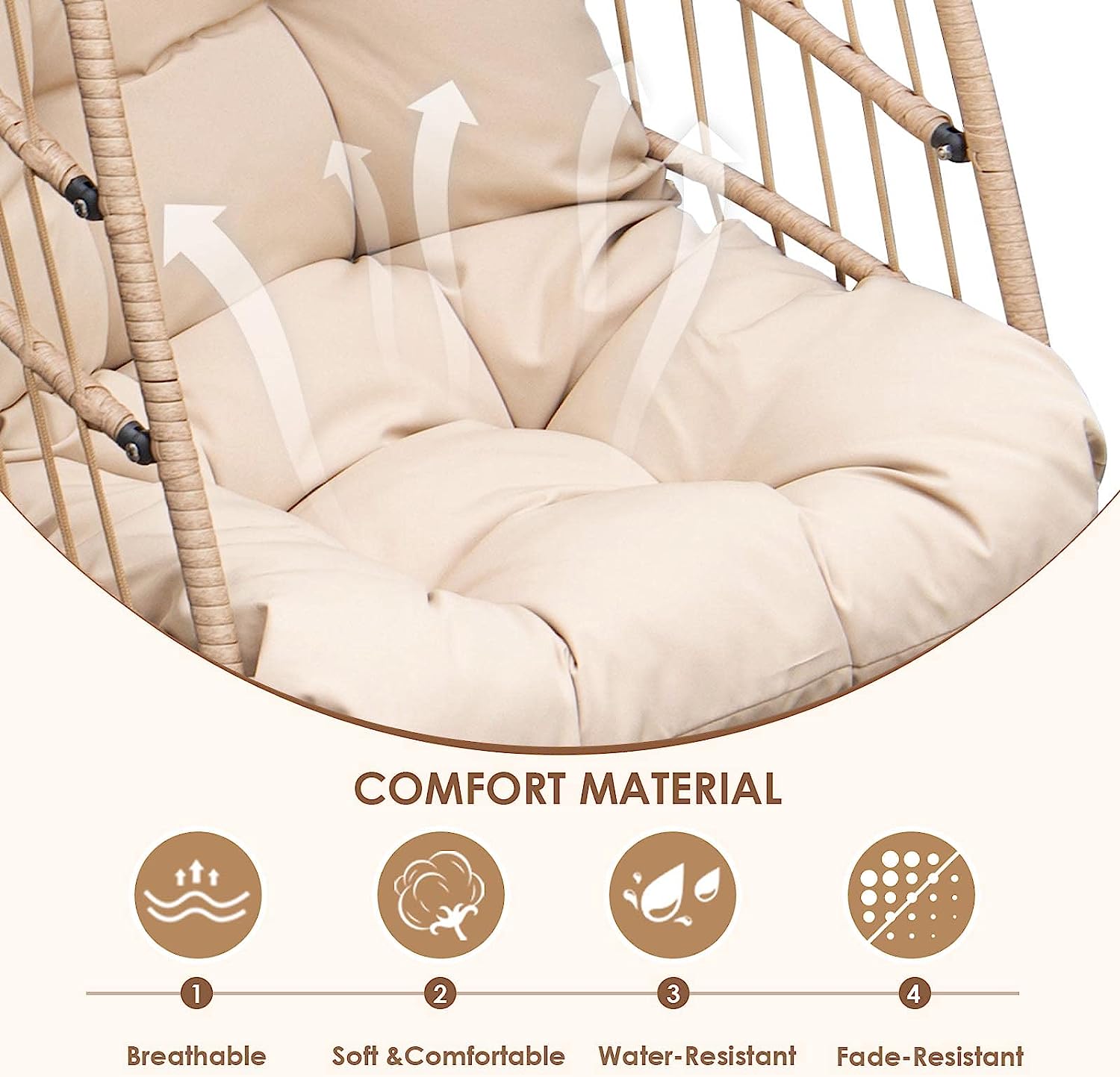 RADIATA Double Egg Chair with Stand Luxury Outdoor Patio Wicker Loveseat Hanging Swing Egg Chairs with Resistant Cushions Metal Frame 500 lbs Capaticy for 2 Persons Patio Backyard Balcony