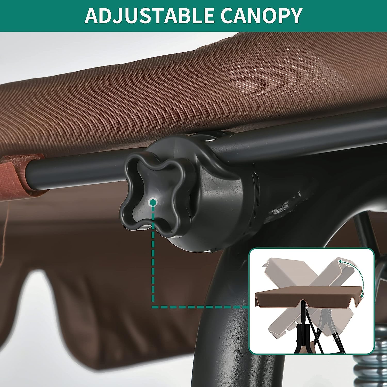 YITAHOME 3-Seat Porch Swing Outdoor Heavy Duty Patio Swing Chair with Stand Adjustable Canopy Soft Cushion for Garden, Patio, Lawn, Balcony and Deck, Black