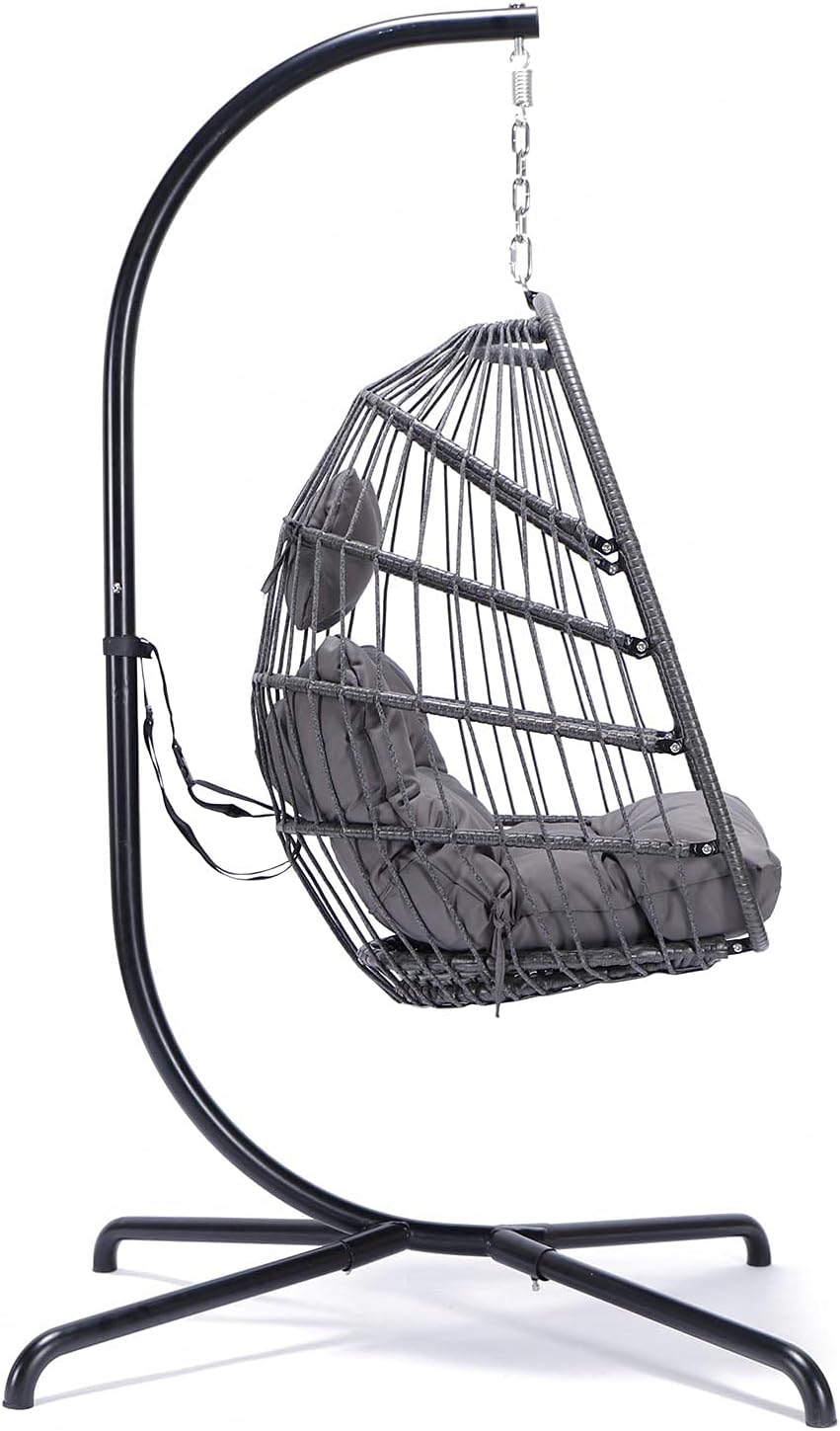 Swing Egg Chair Without Stand Indoor Outdoor Wicker Rattan Patio Basket Hanging Chair with UV Resistant Cushions 265lbs Capaticy for Bedroom Balcony Patio (Without Stand)