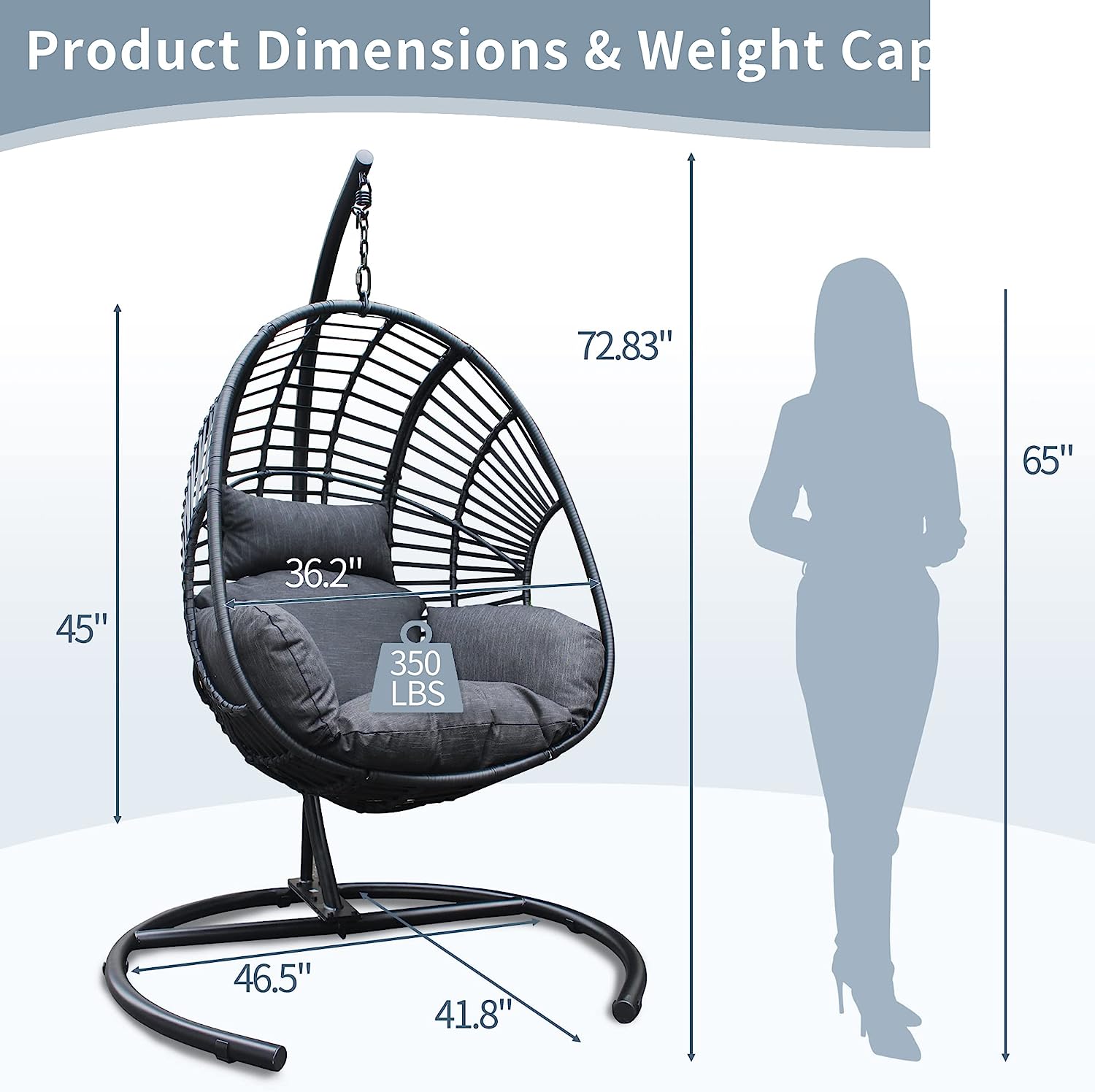 Olela Wicker Egg Swing Chair with Stand Indoor Outdoor,Hanging Egg Chair with Cushion and Pillow,Basket Chair for Bedroom,Living Room or Patio Garden (Natural-Round Base)