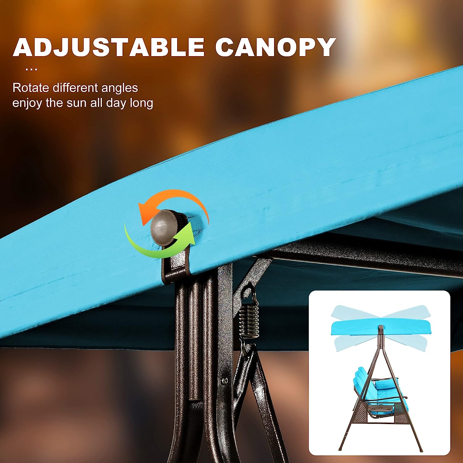 PURPLE LEAF 3-Seat Deluxe Outdoor Patio Porch Swing with Weather Resistant Steel Frame, Adjustable Tilt Canopy, Cushions and Pillow Included, Beige