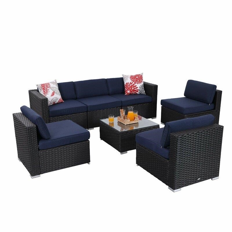 Mordecai Wicker/Rattan 6 - Person Seating Group with Cushions