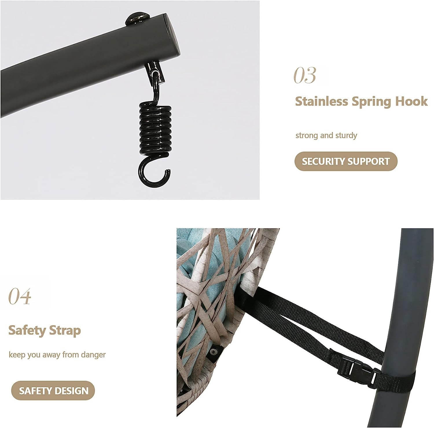 Ulax Furniture Egg Chair, Hanging Swing Chair with Stand, Hanging Lounge Chair, Outdoor Patio Wicker Tear Drop Hammock Chair with Cushion (Navy)