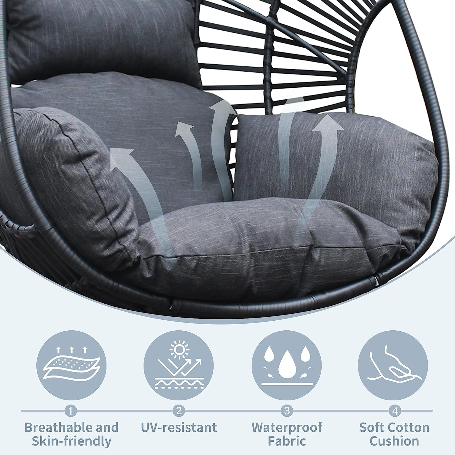 Olela Wicker Egg Swing Chair with Stand Indoor Outdoor,Hanging Egg Chair with Cushion and Pillow,Basket Chair for Bedroom,Living Room or Patio Garden (Natural-Round Base)