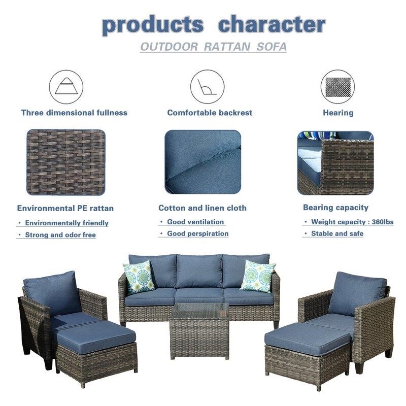 Harshil 6 Piece Rattan Sofa Seating Group with Cushions