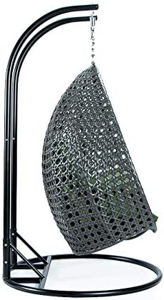 LeisureMod 2 Person Hanging Double Swing Chair, X-Large Wicker Rattan Egg Chair with Stand and Cushion for Indoor Outdoor Patio Garden (Light Green)