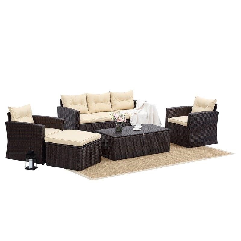 Connor Wicker/Rattan 6 - Person Seating Group with Cushions