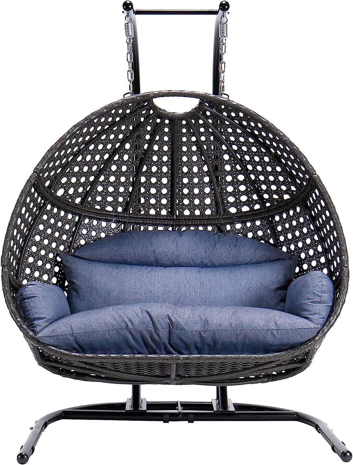 JOYBASE Hanging Egg Chair with Stand, Outdoor Wicker Rattan Egg Swing Chair with Stand and Cushion for Indoor Outdoor Bedroom Patio Garden (Grey/Black)