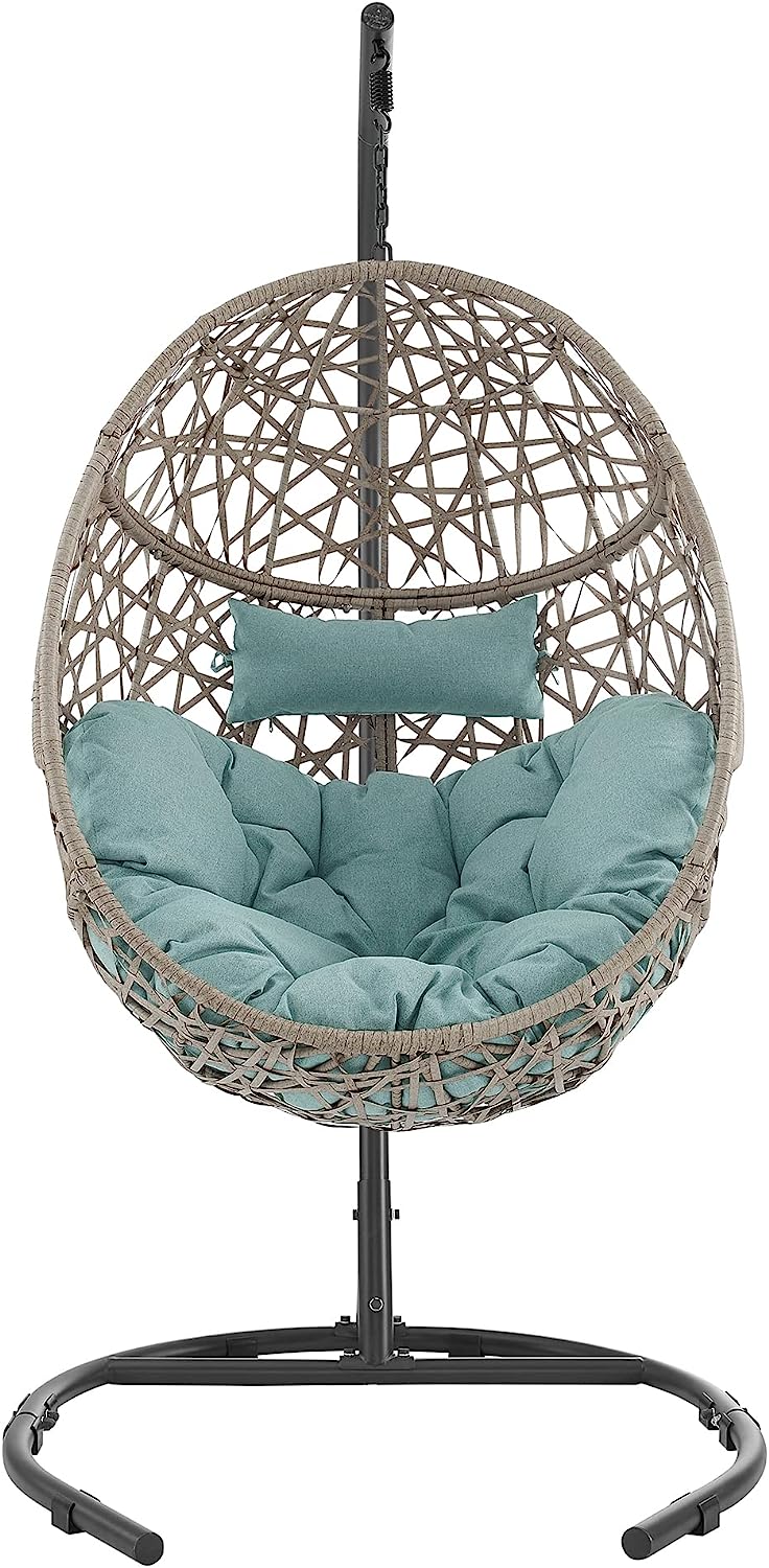 Ulax Furniture Egg Chair, Hanging Swing Chair with Stand, Hanging Lounge Chair, Outdoor Patio Wicker Tear Drop Hammock Chair with Cushion (Navy)