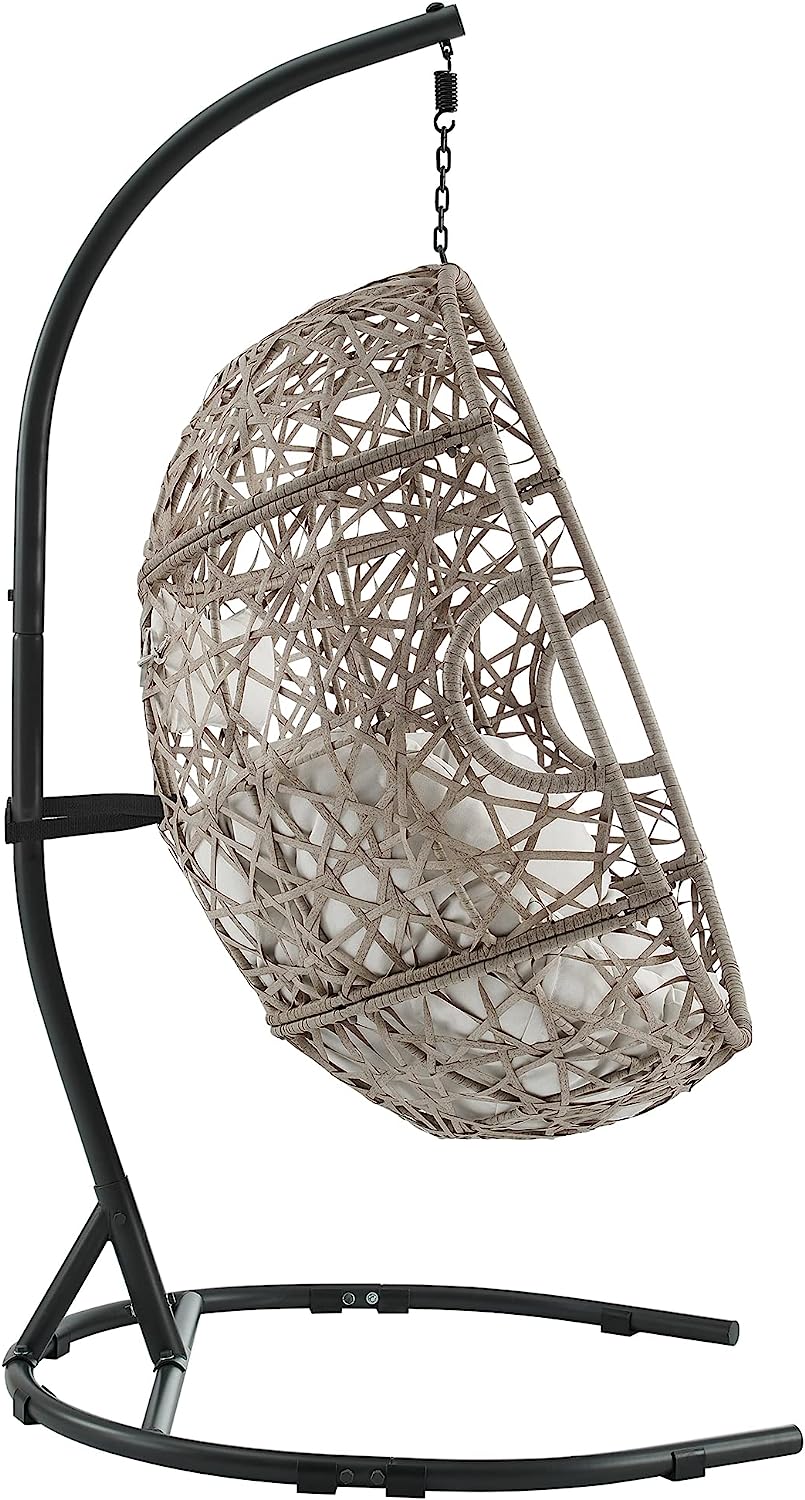 Ulax Furniture Egg Chair, Hanging Swing Chair with Stand, Hanging Lounge Chair, Outdoor Patio Wicker Tear Drop Hammock Chair with Cushion (Navy)