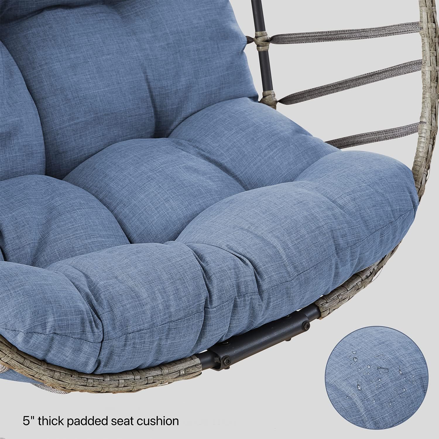 Rilyson Hanging Egg Chair Without Stand - Outdoor Egg Swing Chair with Resistant Cushion Wicker Rattan Swinging Egg Chair for Patio Garden Balcony(Grey/Blue)