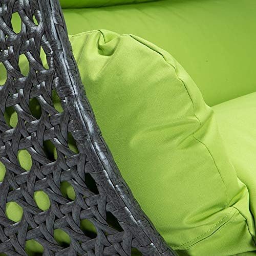 LeisureMod 2 Person Hanging Double Swing Chair, X-Large Wicker Rattan Egg Chair with Stand and Cushion for Indoor Outdoor Patio Garden (Light Green)