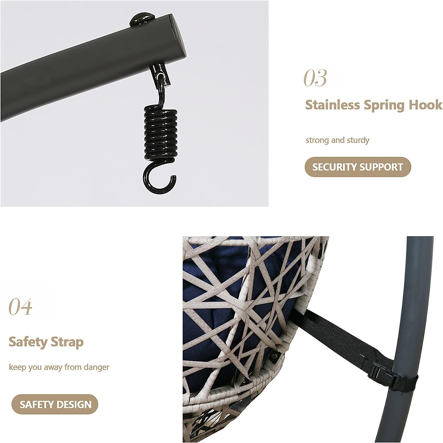 Ulax Furniture Egg Chair, Hanging Swing Chair with Stand, Hanging Lounge Chair, Outdoor Patio Wicker Tear Drop Hammock Chair with Cushion (Navy)