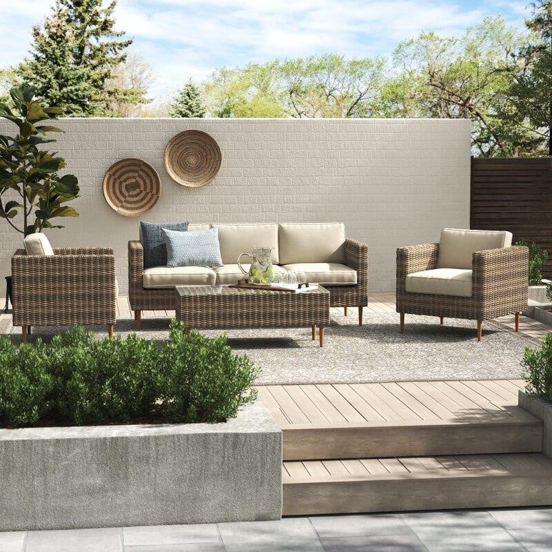 Cassidy Wicker/Rattan 5 - Person Seating Group with Cushions