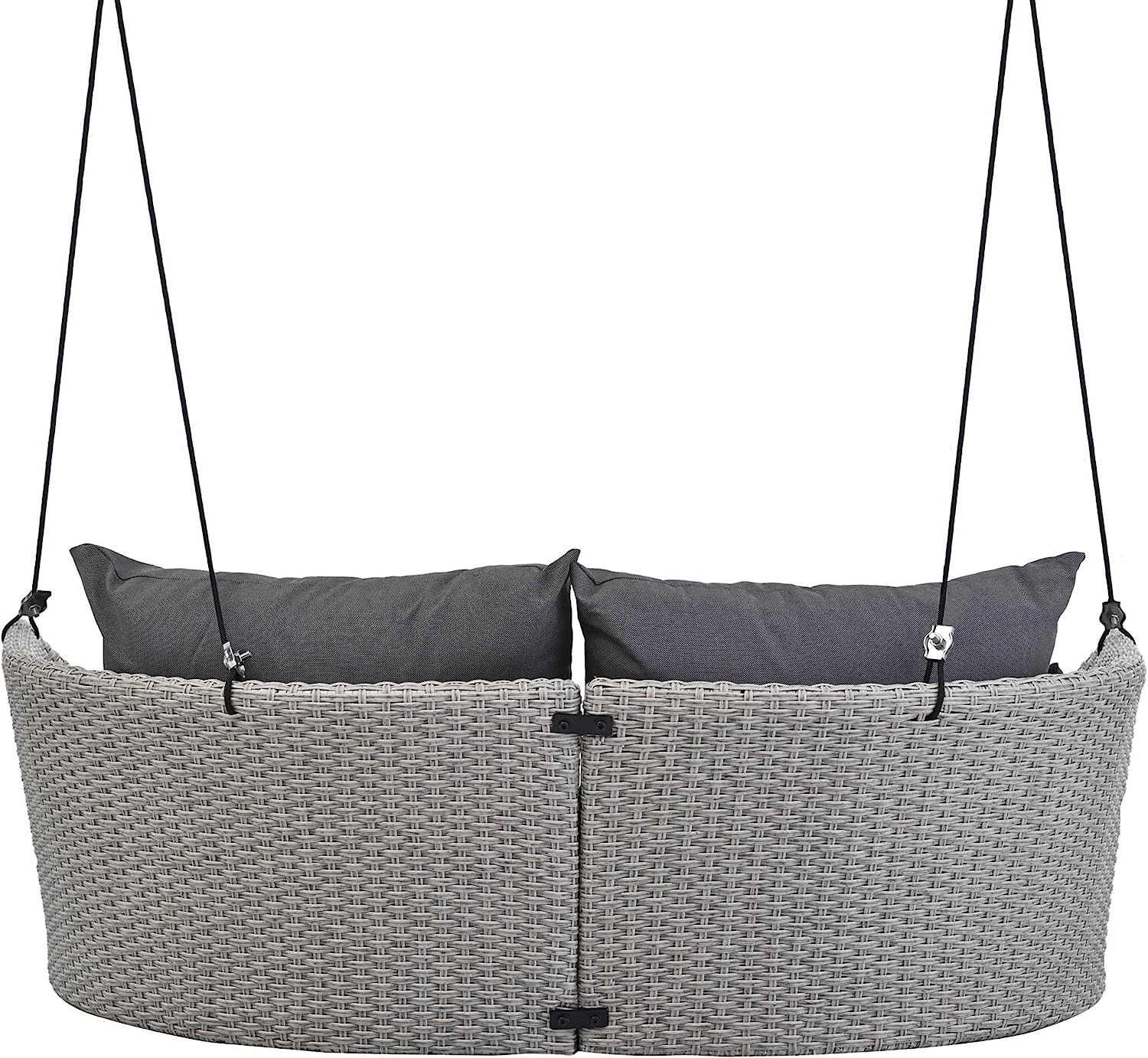 Patio 51.9” 2-Person Swing Chair,Outdoor Rattan Woven Hanging Seat with Adjustable Rope and Cushion,for Porch Lawn Garden Backyard Balconies (Black&b)