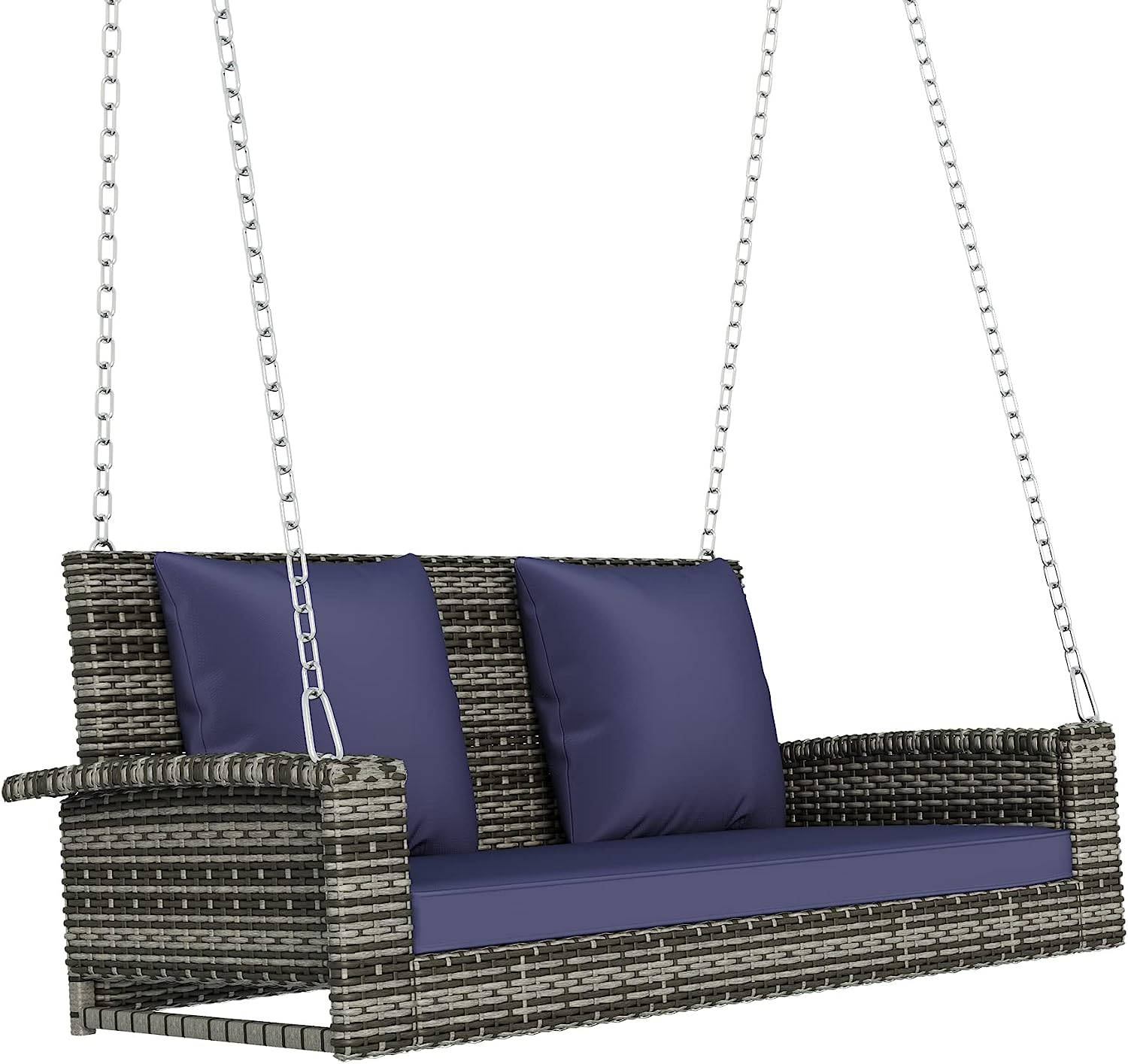 Patio 51.9” 2-Person Swing Chair,Outdoor Rattan Woven Hanging Seat with Adjustable Rope and Cushion,for Porch Lawn Garden Backyard Balconies (Black&b)