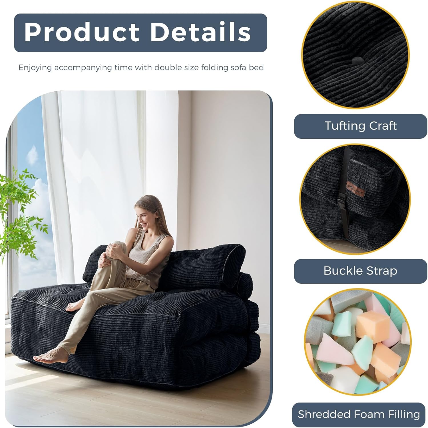 MAXYOYO Folding Sofa Bed, Convertible Sleeper Chair with Pillow Foldable Mattress with Back Support, Portable Fold Out Chair Bed Comfy Floor Sofa Lounge for Living Room Bedroom, Beige, Single