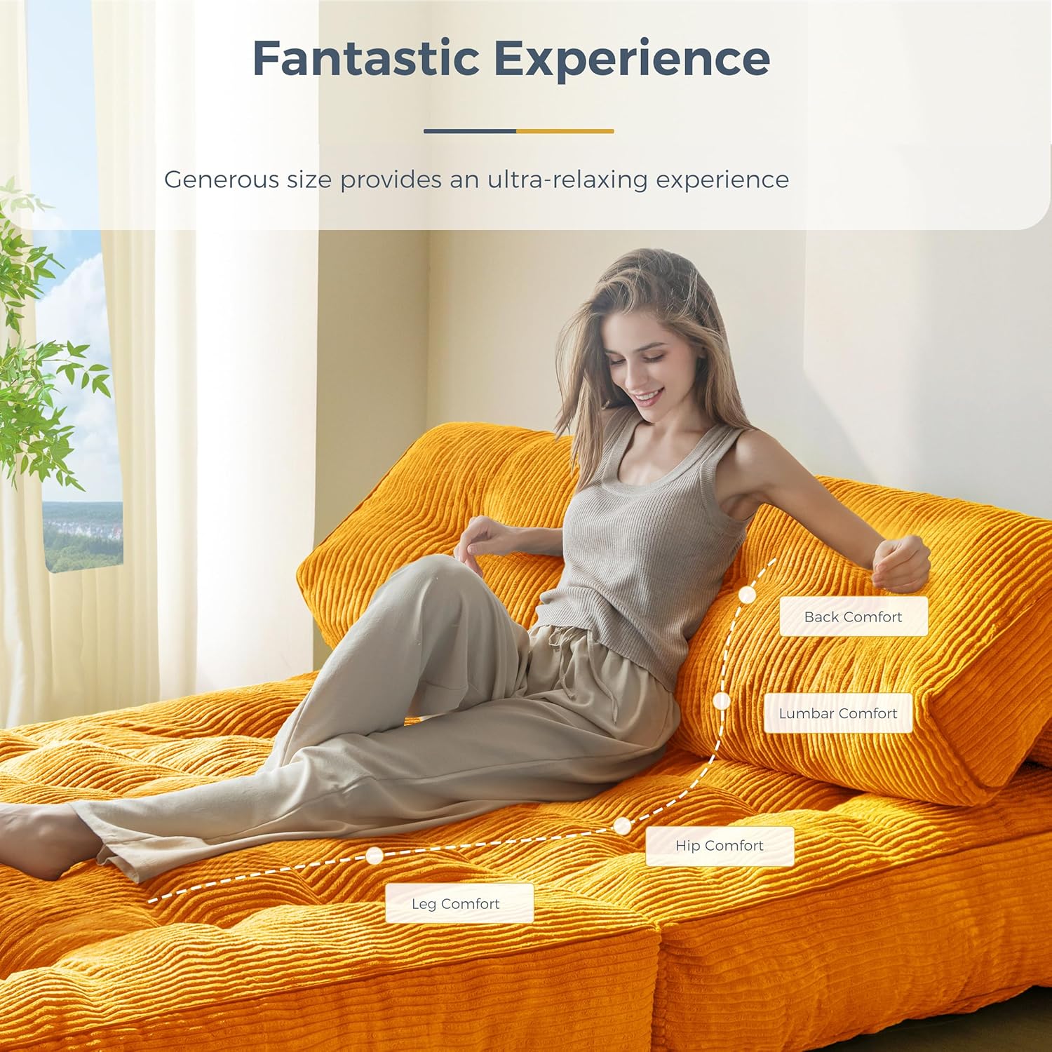 MAXYOYO Folding Sofa Bed, Convertible Sleeper Chair with Pillow Foldable Mattress with Back Support, Portable Fold Out Chair Bed Comfy Floor Sofa Lounge for Living Room Bedroom, Beige, Single