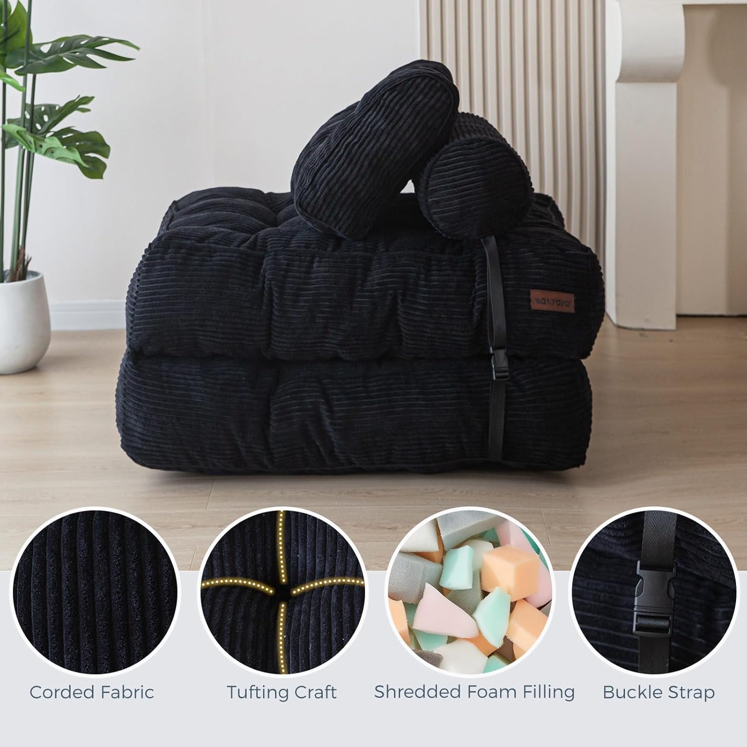 MAXYOYO Folding Sofa Bed, Convertible Sleeper Chair with Pillow Foldable Mattress with Back Support, Portable Fold Out Chair Bed Comfy Floor Sofa Lounge for Living Room Bedroom, Beige, Single