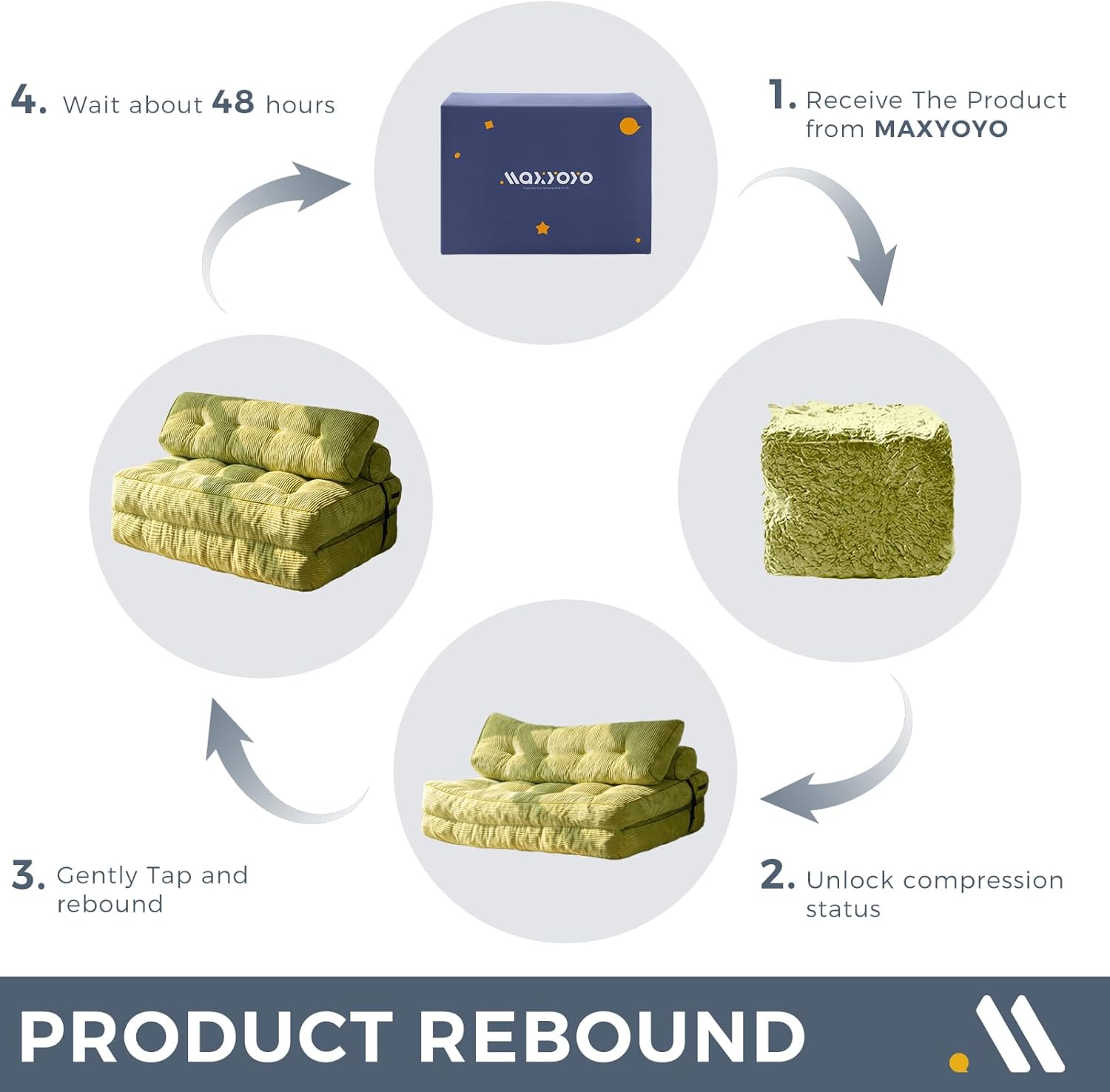 MAXYOYO Folding Sofa Bed, Convertible Sleeper Chair with Pillow Foldable Mattress with Back Support, Portable Fold Out Chair Bed Comfy Floor Sofa Lounge for Living Room Bedroom, Beige, Single