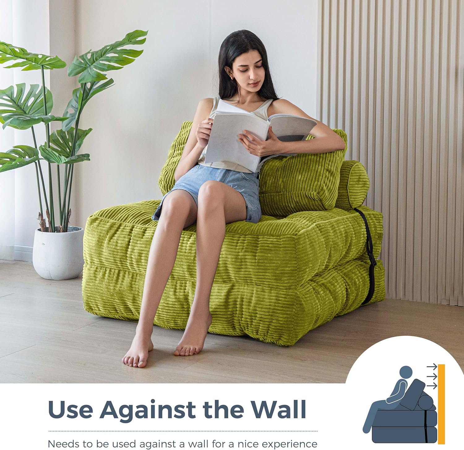 MAXYOYO Folding Sofa Bed, Convertible Sleeper Chair with Pillow Foldable Mattress with Back Support, Portable Fold Out Chair Bed Comfy Floor Sofa Lounge for Living Room Bedroom, Beige, Single