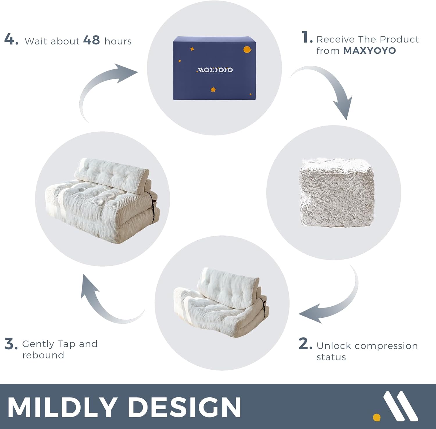 MAXYOYO Folding Sofa Bed, Convertible Sleeper Chair with Pillow Foldable Mattress with Back Support, Portable Fold Out Chair Bed Comfy Floor Sofa Lounge for Living Room Bedroom, Beige, Single