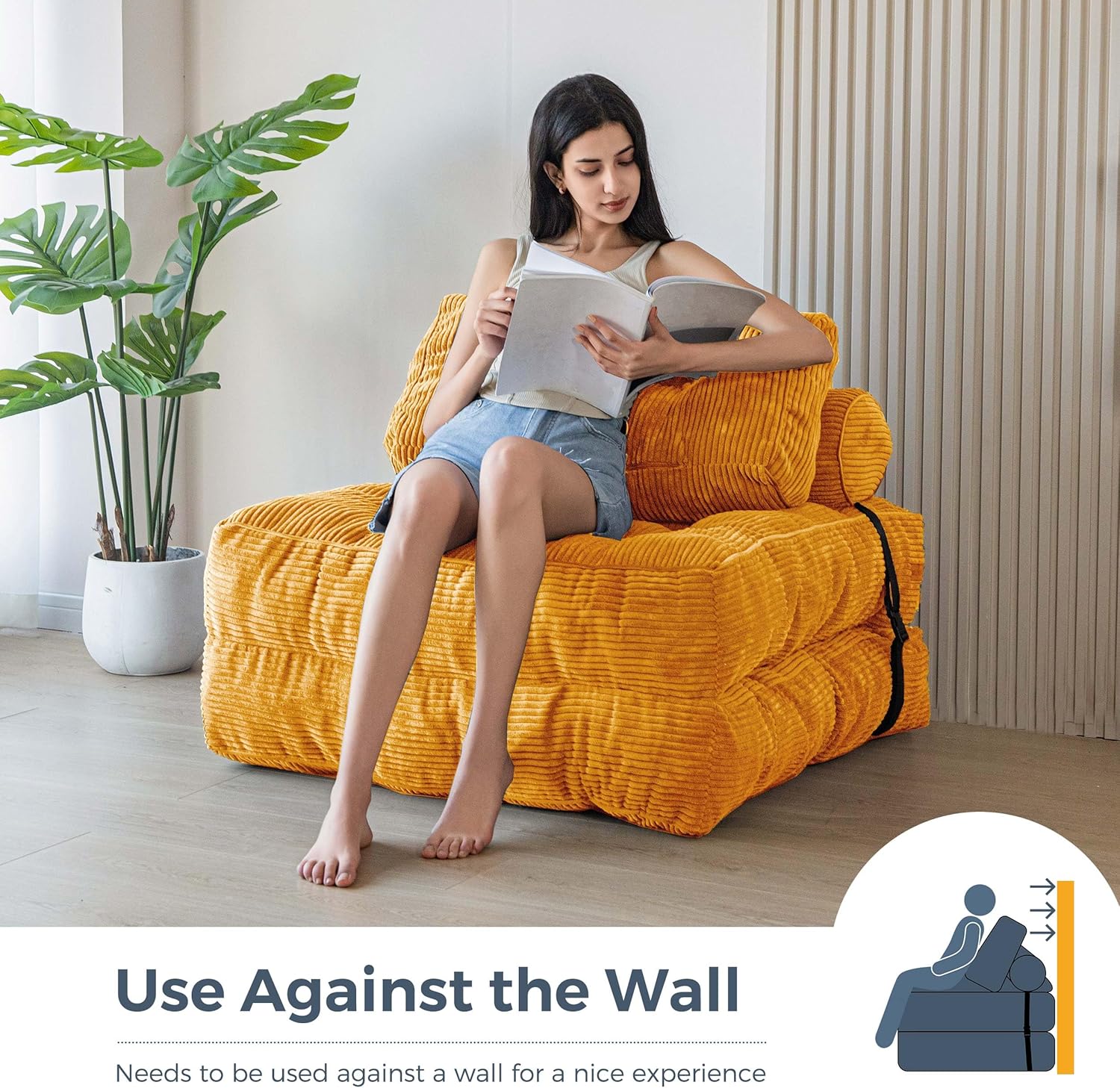 MAXYOYO Folding Sofa Bed, Convertible Sleeper Chair with Pillow Foldable Mattress with Back Support, Portable Fold Out Chair Bed Comfy Floor Sofa Lounge for Living Room Bedroom, Beige, Single