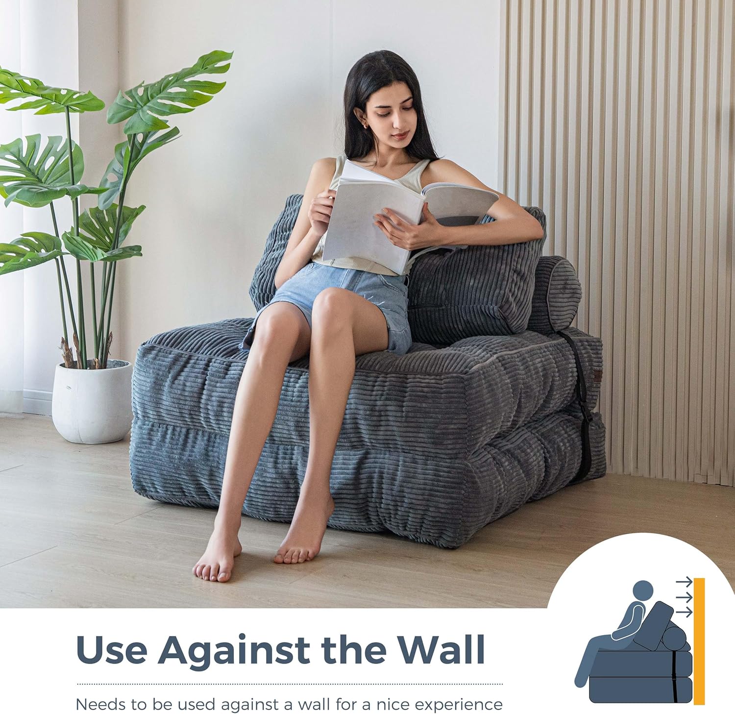 MAXYOYO Folding Sofa Bed, Convertible Sleeper Chair with Pillow Foldable Mattress with Back Support, Portable Fold Out Chair Bed Comfy Floor Sofa Lounge for Living Room Bedroom, Beige, Single