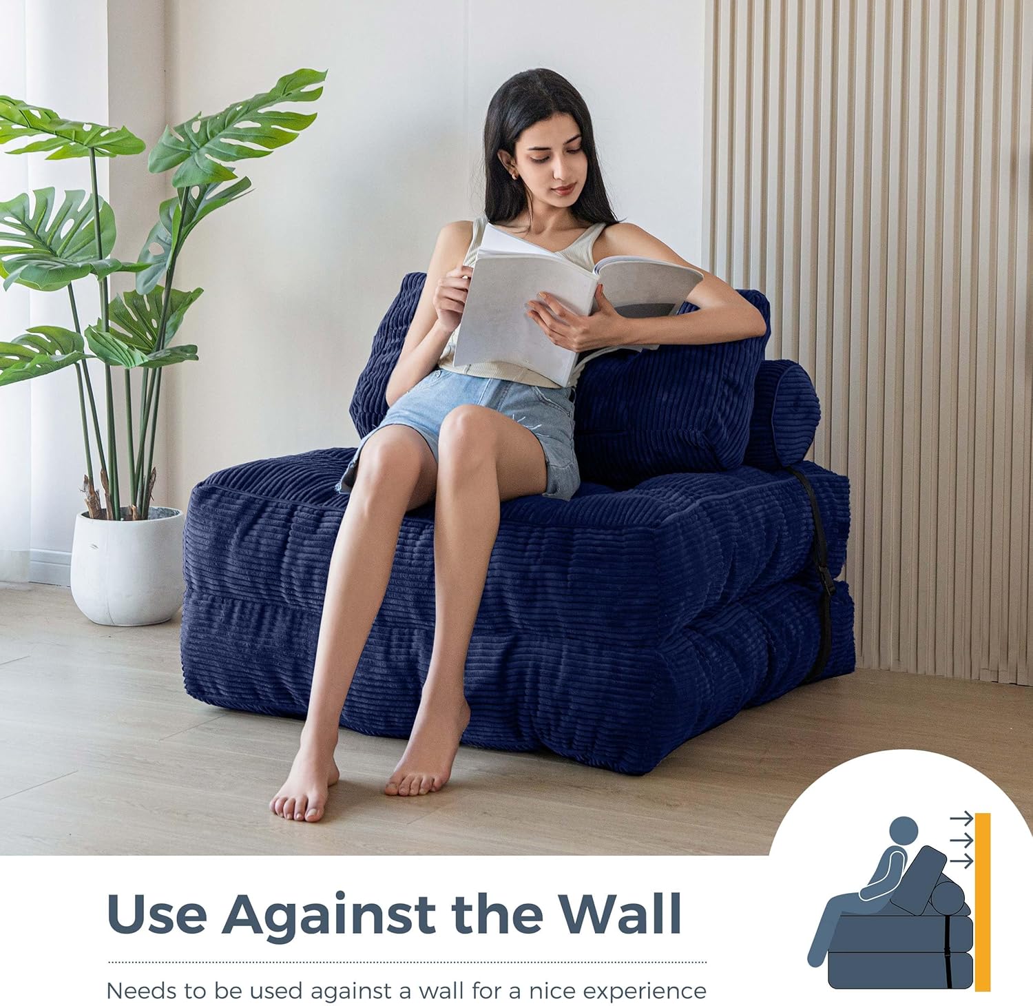 MAXYOYO Folding Sofa Bed, Convertible Sleeper Chair with Pillow Foldable Mattress with Back Support, Portable Fold Out Chair Bed Comfy Floor Sofa Lounge for Living Room Bedroom, Beige, Single