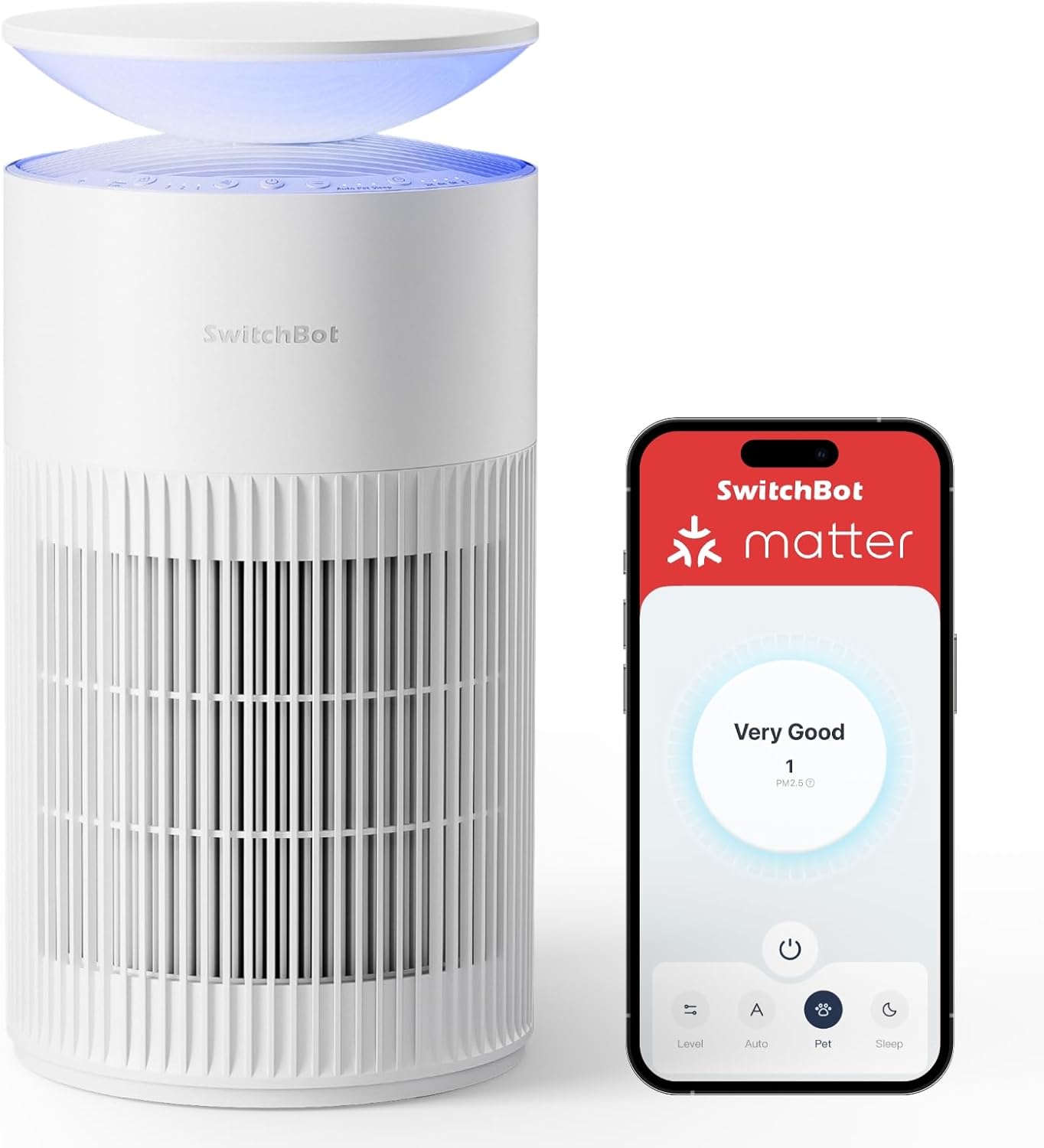 SwitchBot 4 in 1 Air Purifiers Table with Matter, Up to 3620 ft², H13 HEPA Pet Filter, Wireless Charging, Washable Pre-filter, 10 RGB Colors, Supports HomeKit, Alexa, Google Home, Home Assistant, etc
