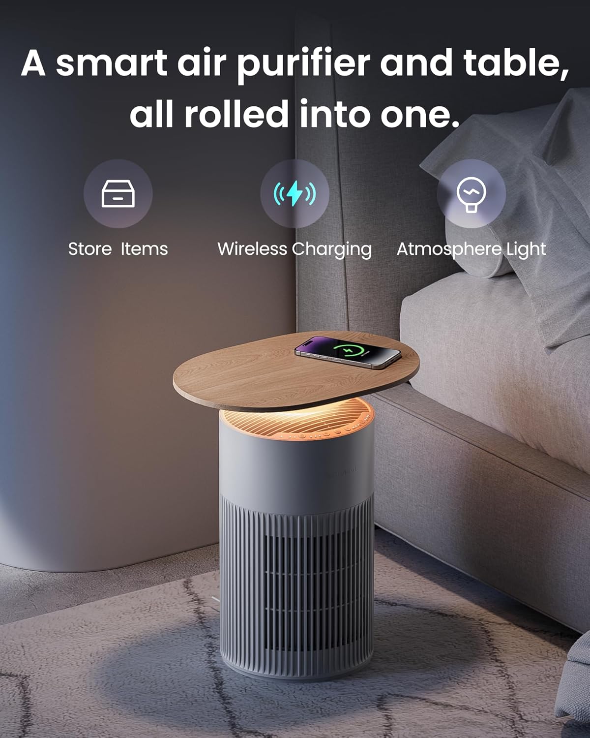 SwitchBot 4 in 1 Air Purifiers Table with Matter, Up to 3620 ft², H13 HEPA Pet Filter, Wireless Charging, Washable Pre-filter, 10 RGB Colors, Supports HomeKit, Alexa, Google Home, Home Assistant, etc