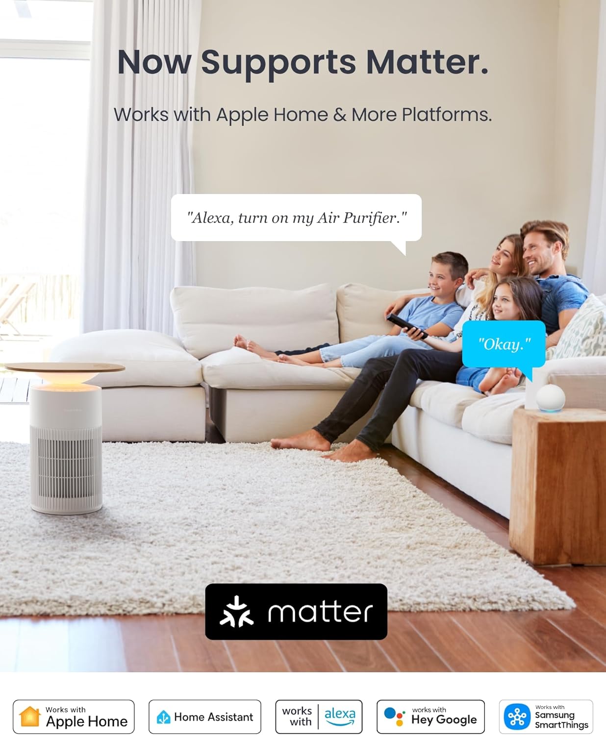 SwitchBot 4 in 1 Air Purifiers Table with Matter, Up to 3620 ft², H13 HEPA Pet Filter, Wireless Charging, Washable Pre-filter, 10 RGB Colors, Supports HomeKit, Alexa, Google Home, Home Assistant, etc