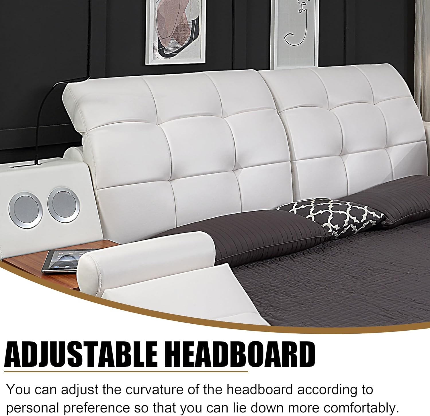 Smart Queen Bed Frame, Black Multifunctional Bed with Massage Recliner, Modern Luxury Bed Frame with Music Speaker, USB Charging Station, Adjustable Headboard, Bedroom Furniture