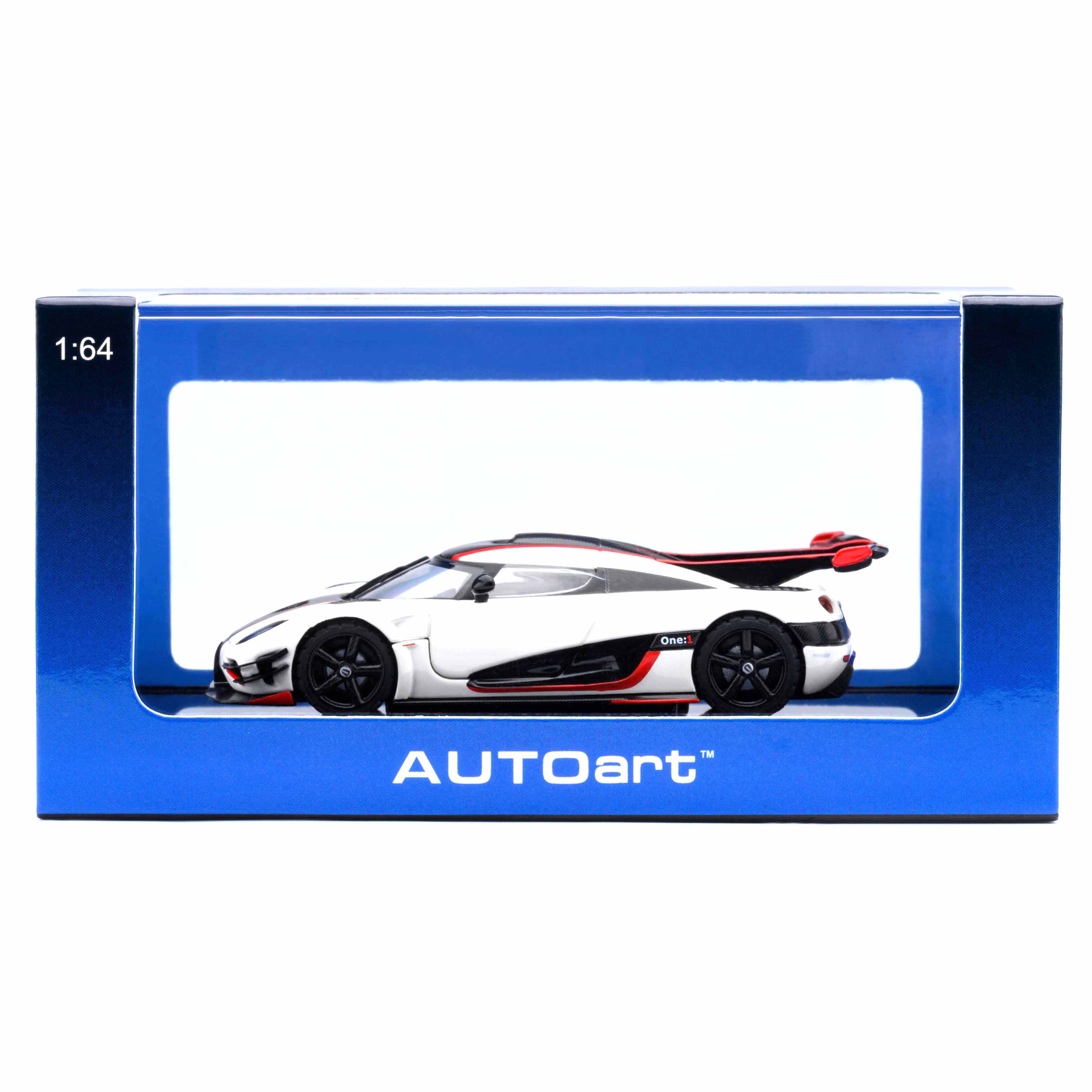 Koenigsegg One : 1 Blanc galet/Noir carbone/Accents rouges 1/64
