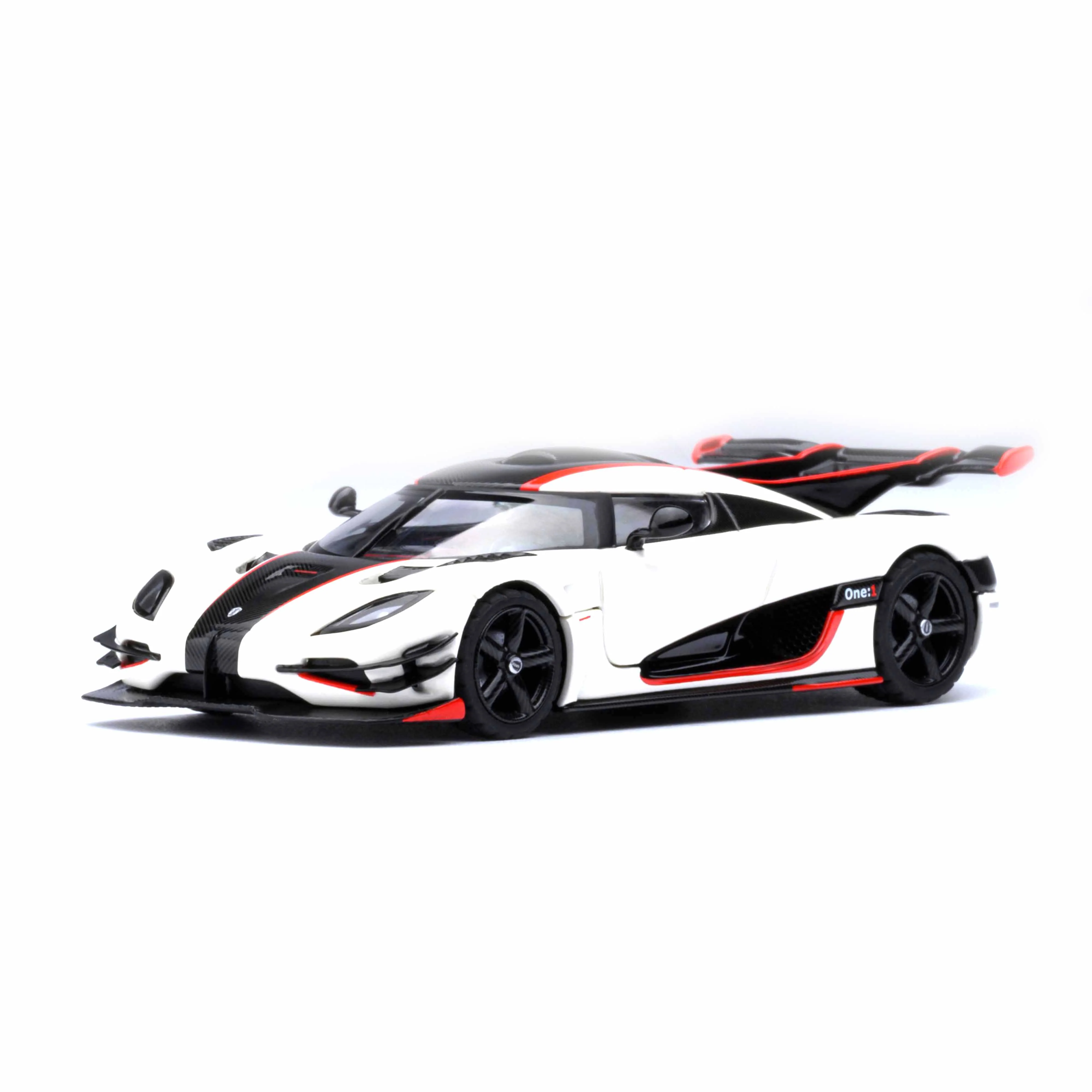 Koenigsegg One : 1 Blanc galet/Noir carbone/Accents rouges 1/64