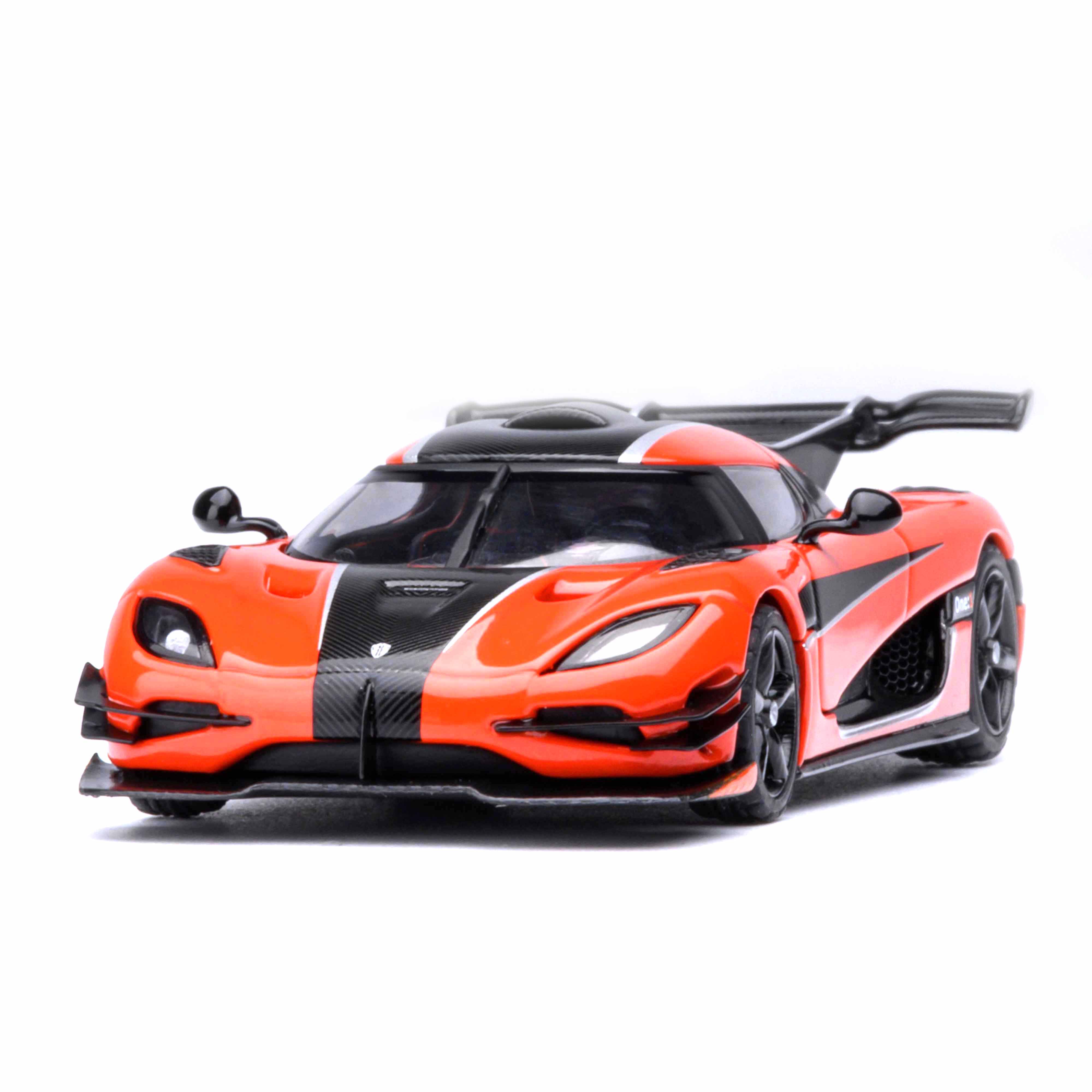 Koenigsegg One : 1 Orange lave/Fibre de carbone/Bandes argentées 1/64