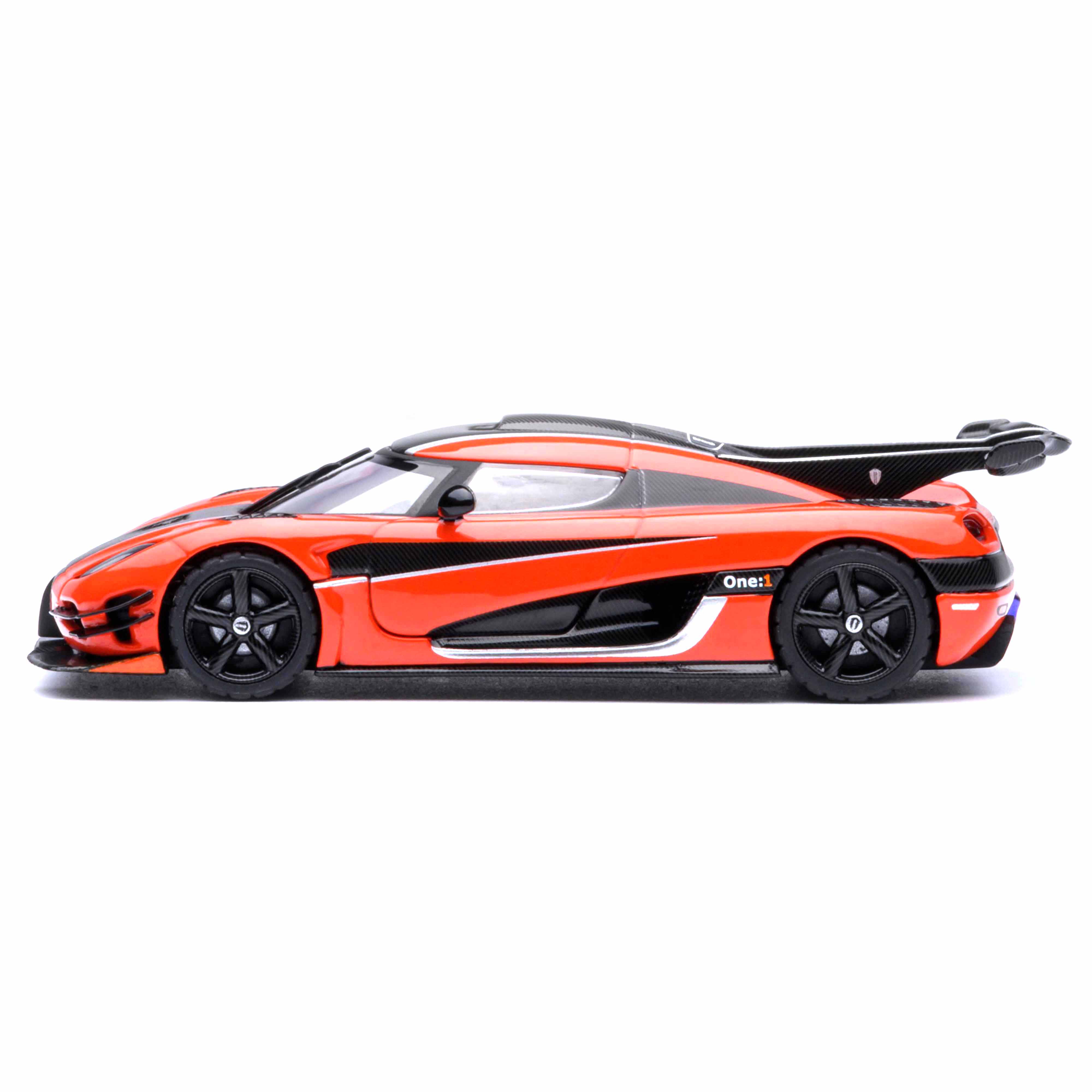 Koenigsegg One : 1 Orange lave/Fibre de carbone/Bandes argentées 1/64